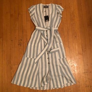 COPY - Reformation Bayu Dress in blue striped lin…
